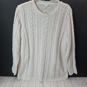 J. Jill Bone White Chenille Cableknit Fisherman Pullover Sweater